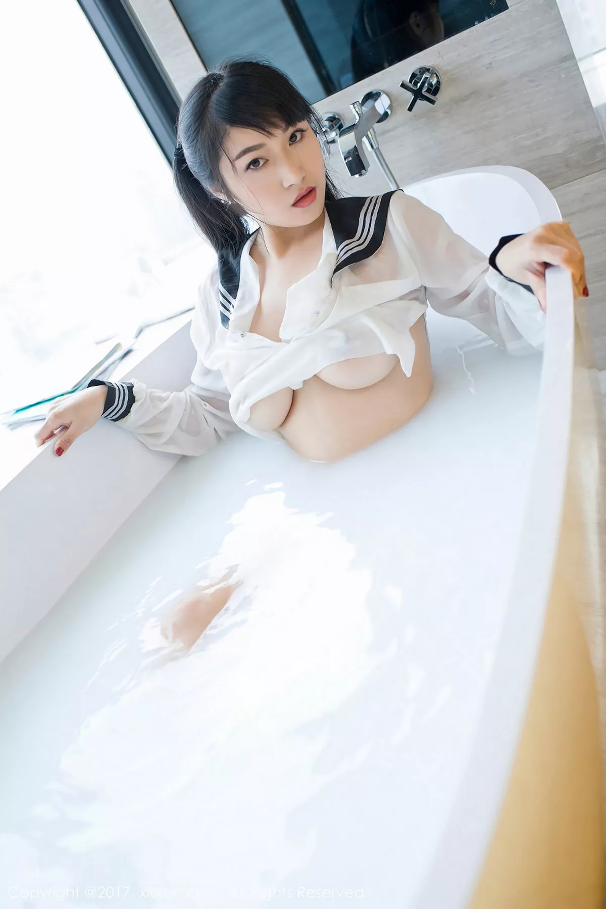 秀人集.com_[XiuRen秀人网]No.853_嫩模盼盼龙女sunny学生装牛奶浴+全裸乳贴秀美乳诱惑写真57P