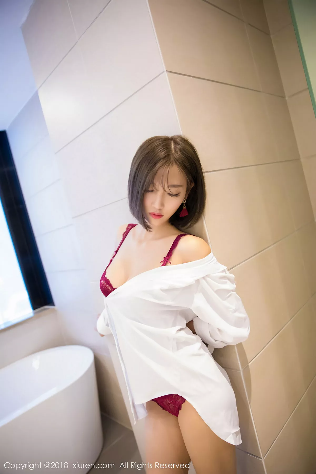 秀人集.com_[XiuRen秀人网]No.919_女神杨晨晨sugar性感白衬衣秀红色蕾丝内衣完美身材写真54P