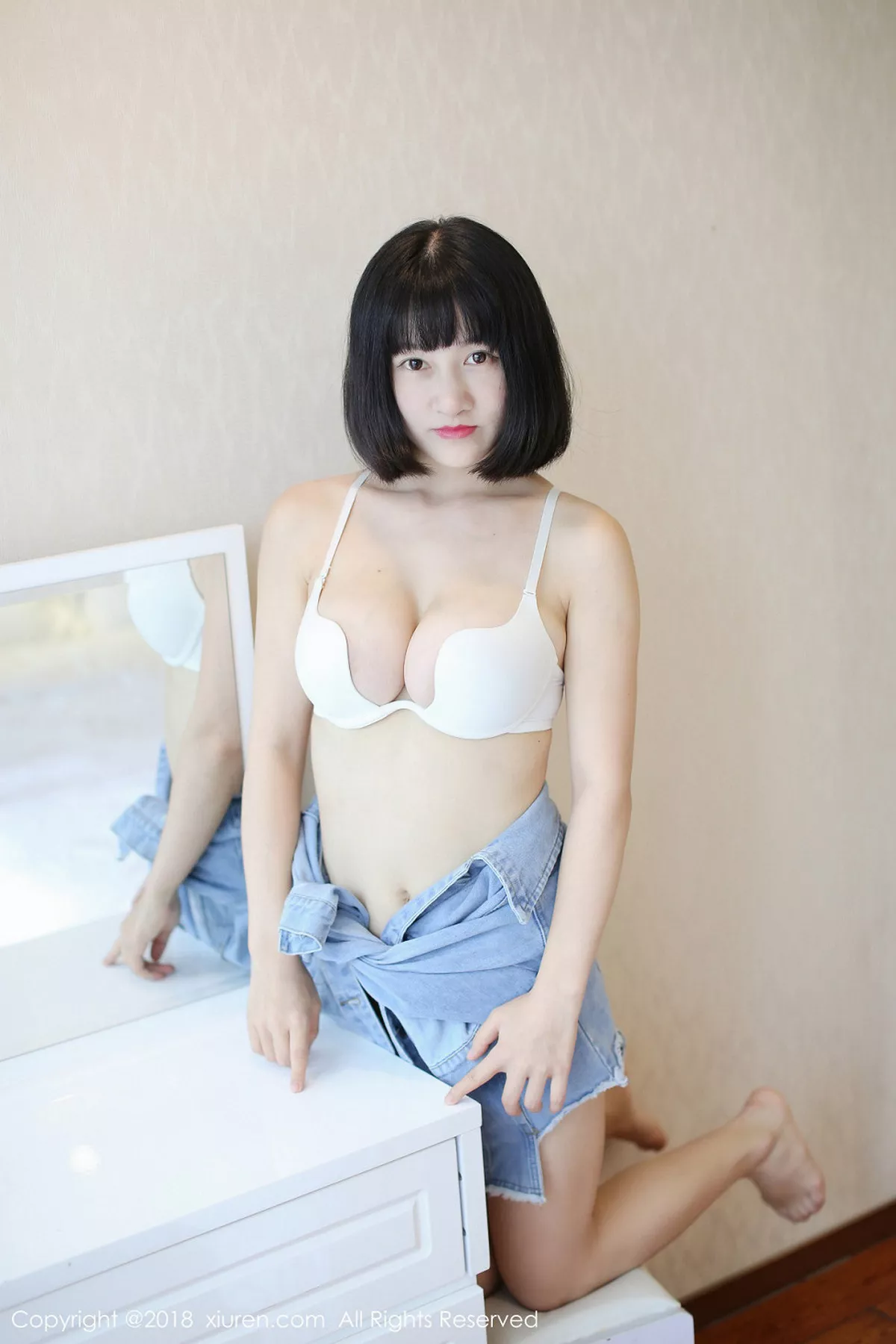 秀人集.com_[XiuRen秀人网]No.1001_嫩模小探戈居家私房白色内衣配牛仔短裙秀豪乳诱惑写真41P