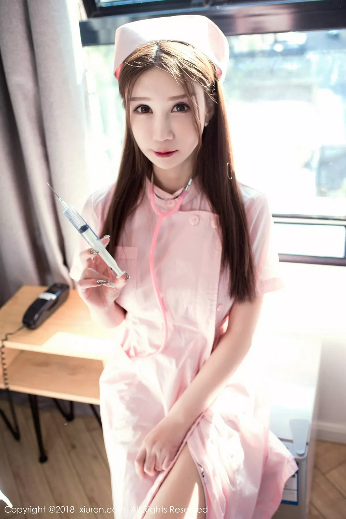 秀人集.com_[XiuRen秀人网]No.1245_女神李宓儿私房粉色护士服+黑色绑带内衣惹火诱惑写真46P