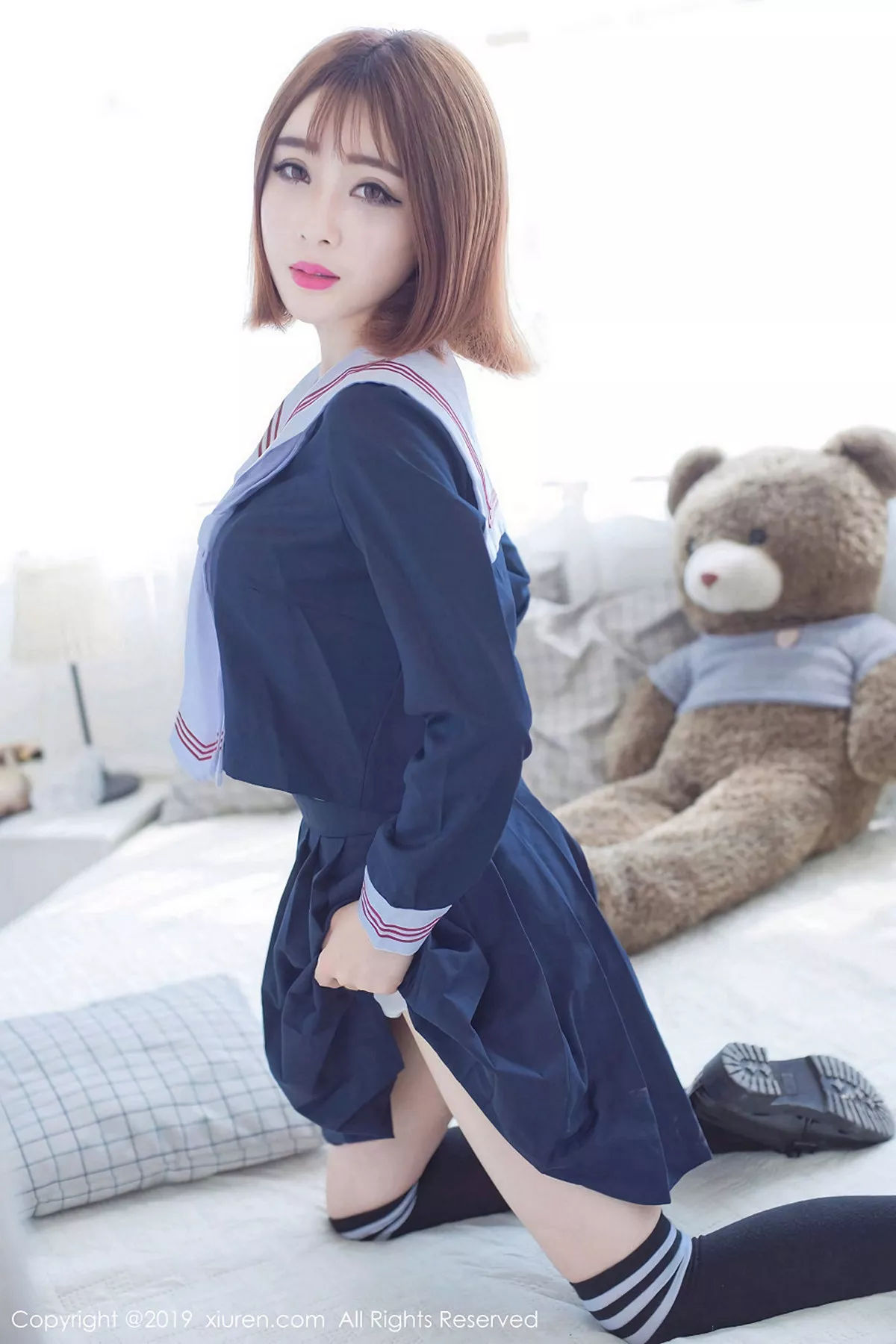 秀人集.com_[XiuRen秀人网]No.1451_嫩模凌萍儿私房JK学生服半脱露蕾丝内衣傲人豪乳诱惑写真44P
