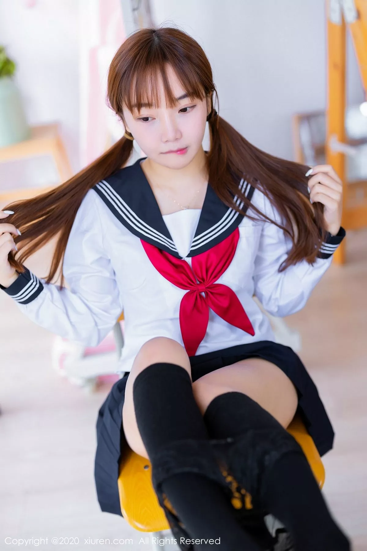 秀人集.com_[XiuRen秀人网]No.2196_嫩模团团子_una经典JK制服配黑色丁字裤秀翘臀撩人诱惑写真59P