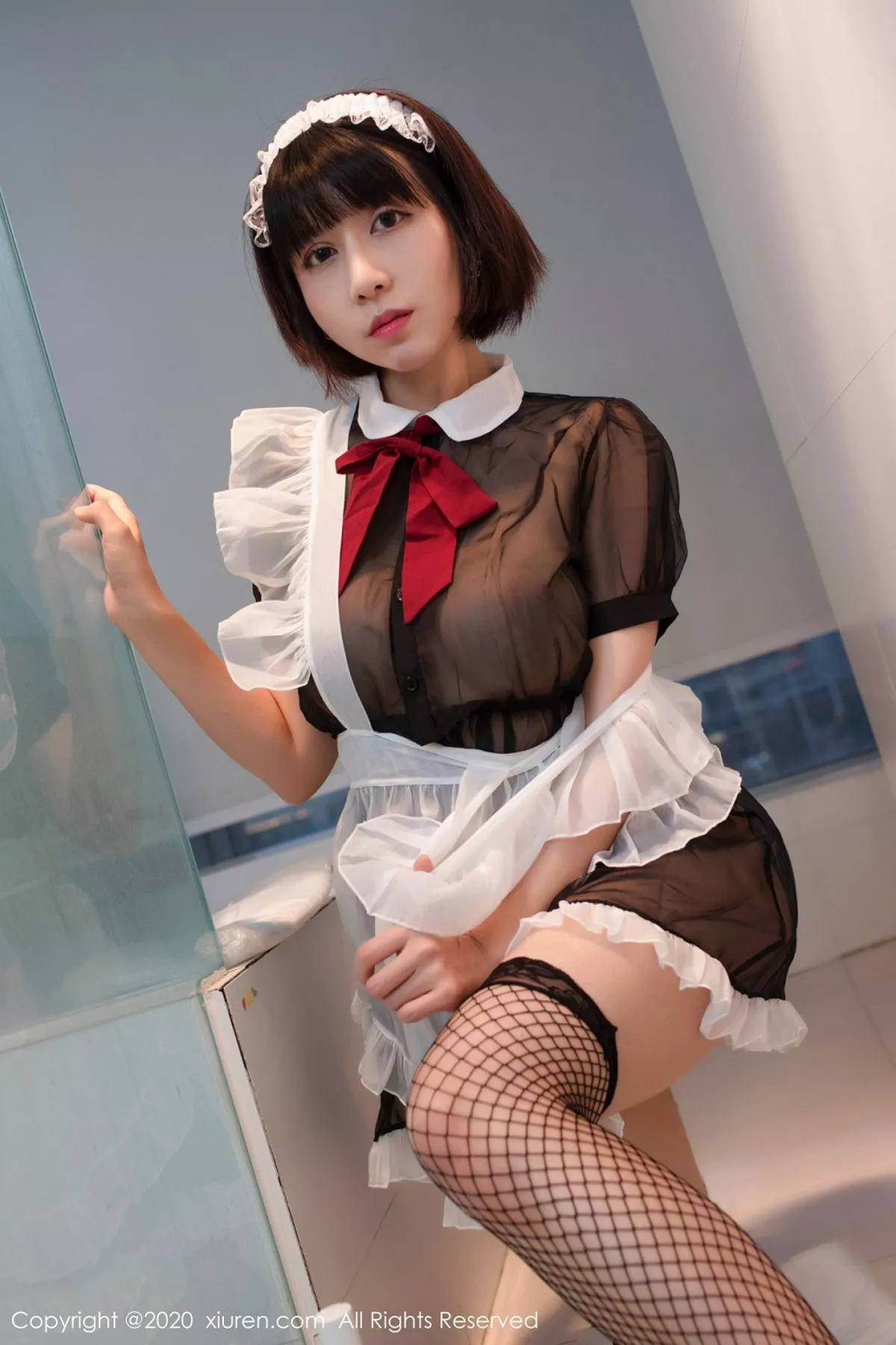 秀人集.com_[XiuRen秀人网]No.2494_大美妞安妮斯朵拉Ann私房黑色女仆装配黑丝渔网极致魅惑写真55P