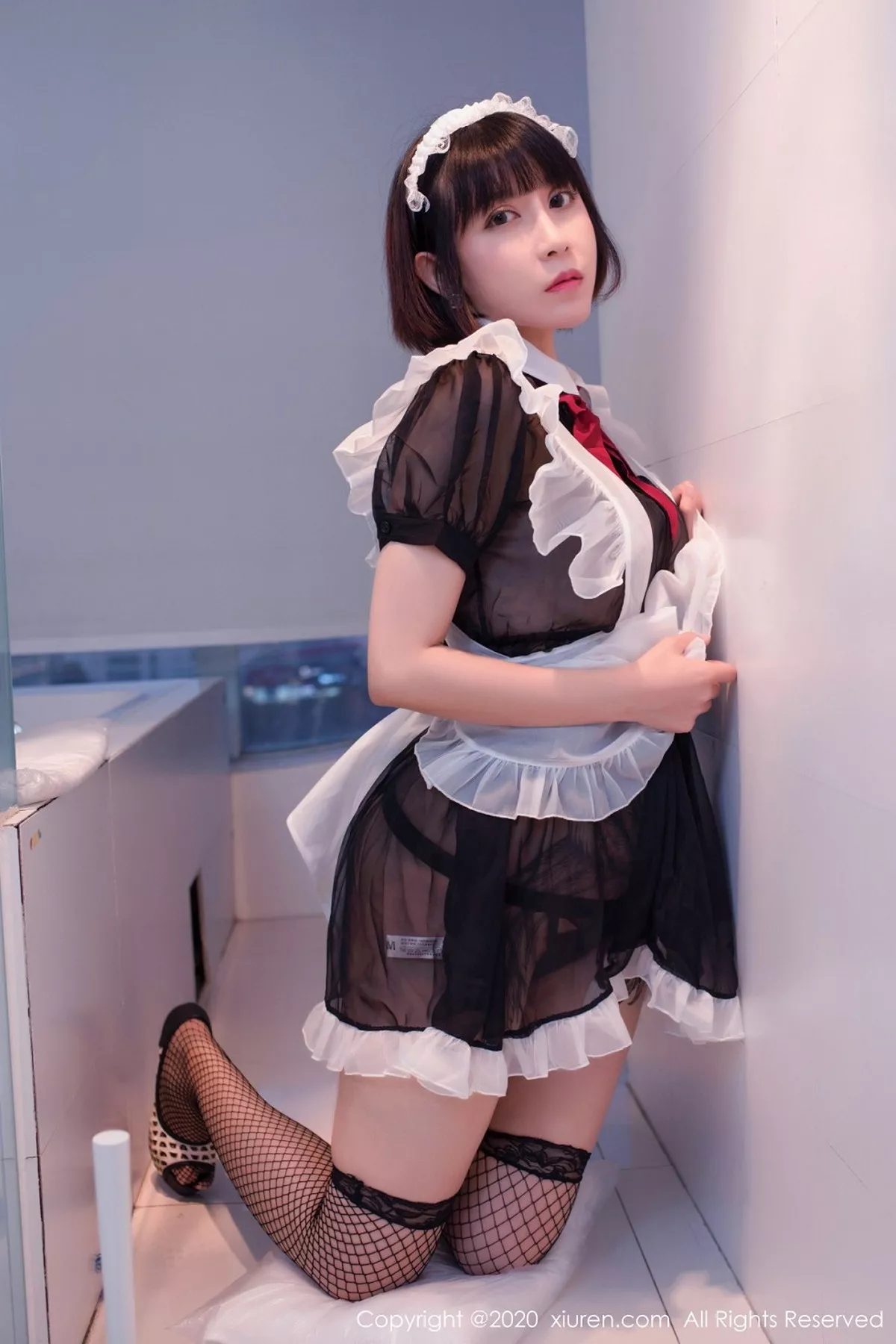 秀人集.com_[XiuRen秀人网]No.2494_大美妞安妮斯朵拉Ann私房黑色女仆装配黑丝渔网极致魅惑写真55P