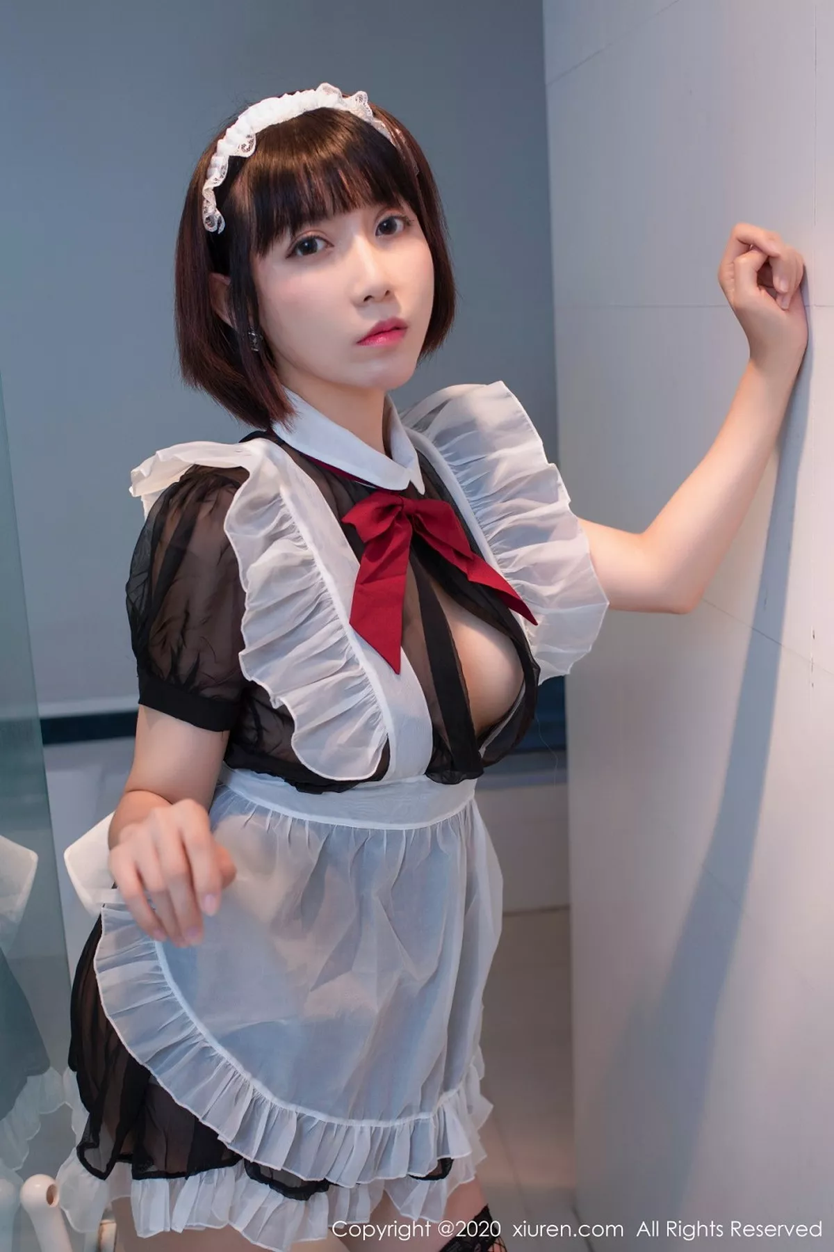 秀人集.com_[XiuRen秀人网]No.2494_大美妞安妮斯朵拉Ann私房黑色女仆装配黑丝渔网极致魅惑写真55P
