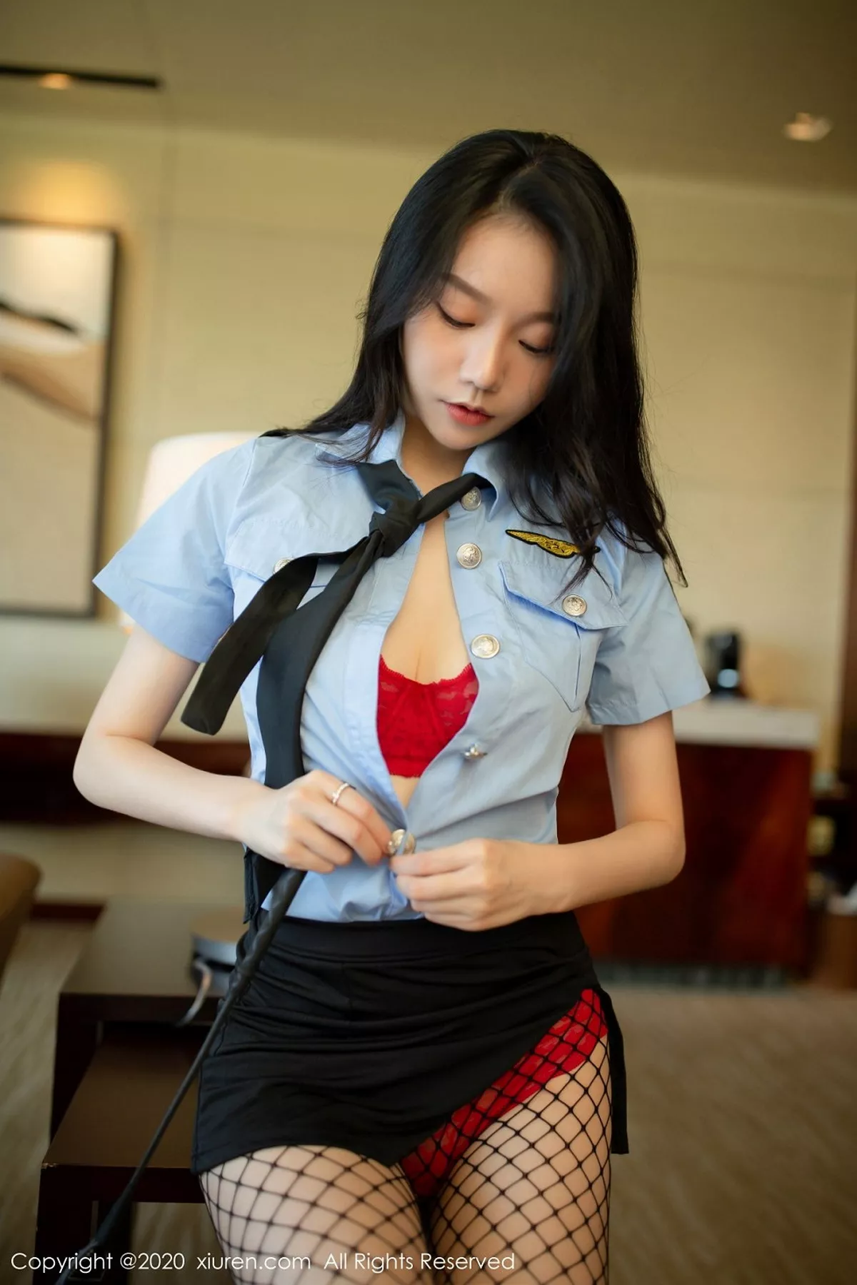 秀人集.com_[XiuRen秀人网]No.2670_嫩模安然Maleah警花主题半脱露猩红镂空内衣黑丝网袜极致诱惑写真67P